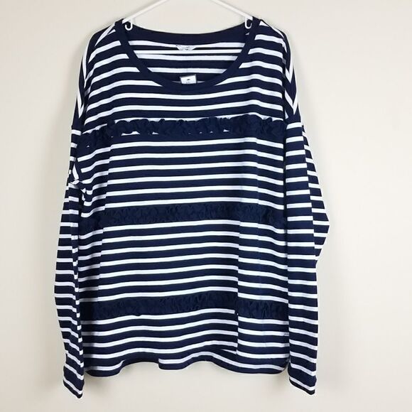 Crown & Ivy Navy and White Stripe Long Sleeve Shirt XXL - Picture 1 of 7